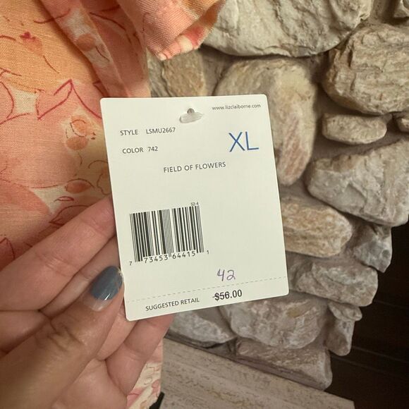 Liz Claiborne Liz sport Linen/cotton blend floral button down blouse top size xl - Picture 9 of 12